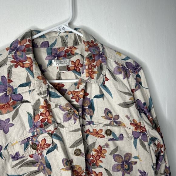 Christopher & Banks Jacket Large Linen Cotton Blend Button-Front Purple Floral - Picture 3 of 8